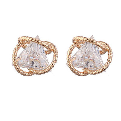 Geometric Triangle Cubic Zirconia Stud Earrings for Womens, Gold-Plated-Brass,…