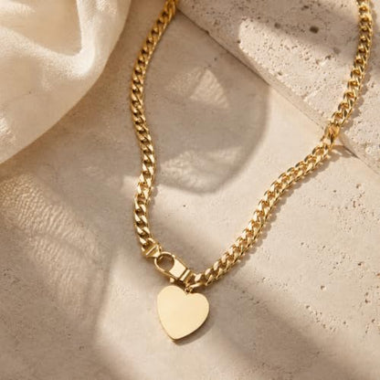 IMBOS 14K Gold Plated Chunky Chain Choker Necklaces for Women Chunky Gold Necklace Tennis Necklace for Women CZ Love Chain Cuban Link Choker Jewelry Gifts - color: Gold-Chunky Cuban Heart