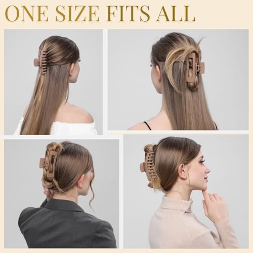 Light Brown Hair Clips for Women - 8 Pack 4.3 Inch Large Hair Claw Clips for Women Thin Thick Curly Hair, Big Matte Banana Clips,Strong Hold jaw clips - color: Light Brown