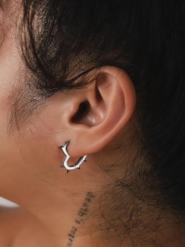 Huggie Hoop Spike Heart Earrings, Gothic Punk Grunge Emo Y2k Earrings, Goth Jewelry, Christmas Jewelry Gift For Women - color: silver