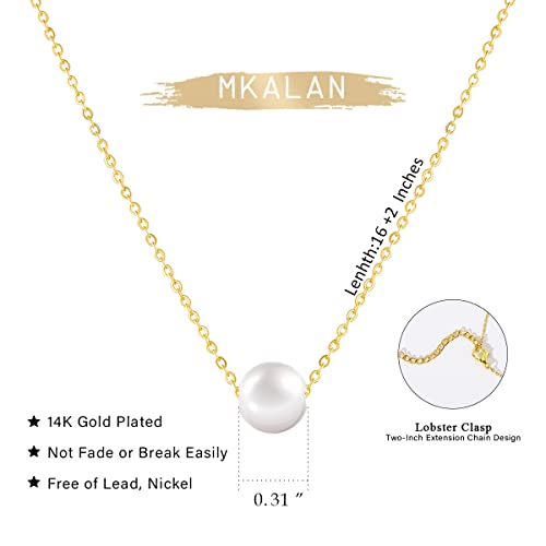 Pearl Necklaces for Women,14K Real Gold Plated Dainty Cute Pearl Necklace for Women Handmade Pearl Chain Necklace Everyday Jewelry Gift - color: Classic Style-One Pearl 8MM-Gold