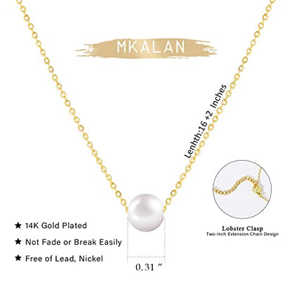 Pearl Necklaces for Women,14K Real Gold Plated Dainty Cute Pearl Necklace for Women Handmade Pearl Chain Necklace Everyday Jewelry Gift - color: Classic Style-One Pearl 8MM-Gold