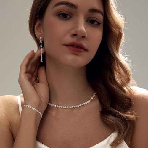Luxval Tennis Necklace 14K Gold Plated Rhinestone Butterfly Choker Necklaces for women Dainty Zirconia Cut Faux Diamond chain 3mm - color: Silver-Rhombic linear tennis set