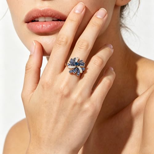 Santuzza Sterling Silver Gemstone Flower Ring for Women - color: [A] Firework-Blue & White