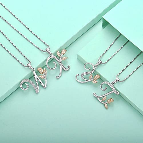STARCHENIE Initial Necklace for Women Sterling Silver Letters 26 Alphabet Pendant Rose Flower Jewelry Gifts for Family Sisters Friend - color: Y