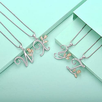 STARCHENIE Initial Necklace for Women Sterling Silver Letters 26 Alphabet Pendant Rose Flower Jewelry Gifts for Family Sisters Friend - color: Y