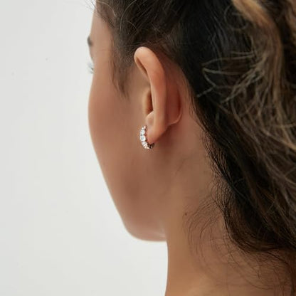 JINEAR 2 Pairs Gold Hoop Earrings for Women Dainty Huggie Earrings Set | 14K Gold Plated Cubic Zirconia Hypoallergenic Lightweight Waterproof Cartilage Hoop Earrings Trendy Jewelry Gift - color: rose gold