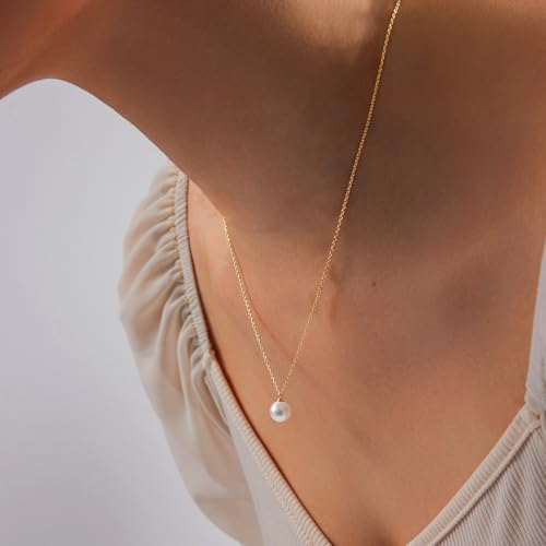Zeffy Gold Pearl Necklace for Women, Dainty 14K Gold/Silve Plated Layered Pearl Choker Pearl Earrings Pearl Bracelets Wedding Trendy Gold Jewelry Set for Women Gifts - style: Gold Single Pearl Necklace-1PCS