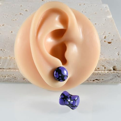 Purple Turquoise Stone Ear Gauges Plugs for Women Men Double Flared Tunnels Expanders Earrings 6-30mm Stretcher Ear Punk Fashion Piercing Body Jewelry - size: 12mm