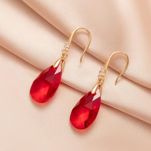 Austrian Crystal Teardrop Dangle Drop Earrings for Women 14K Gold Plated Hook Earring Hypoallergenic Jewelry Gifts for Women Girls - color: Red