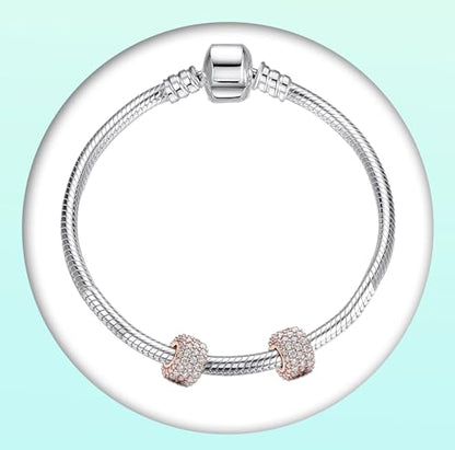 Annmors S925 Clip Spacer Safety Chain Stopper Charms for Pandora, Gift Mom Daughter Friend Sister Wife Grandma Girlfriend Fmaily On Christmas Mothers Valentines Halloween Graduation - color: C03-2pcs Rosegold Clear Spacers