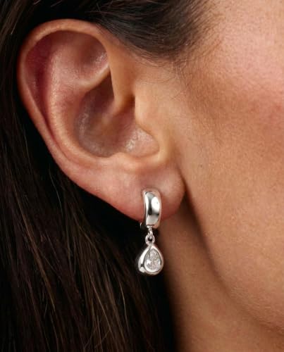 Gold Chunky Dangle Earrings for Women, Bezel Set Cubic Zirconia Charm | 14K Gold Silver Plated, Statement Huggie Hoops Drop Earrings, Trendy Jewelry Gifts, High Grade CZ, Hypoallergenic Lightweight - color: SL-Teardrop CZ Hoop