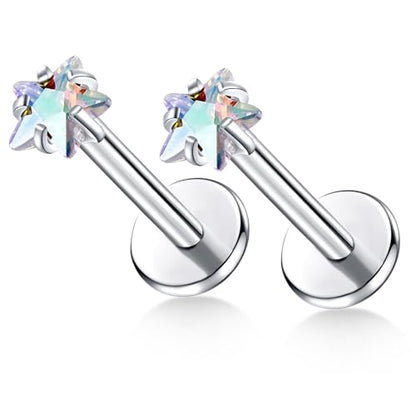 BelezaDosas G23 Titanium Labret Studs Threadless 16G Lip Rook Lobe Tragus Helix Cartilage Push Back Earring Piercing Jewelry - style: 1pair Star AB