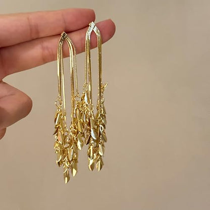 Long Dangle Earrings For Women, Fringe Chandelier Earrings Punk Metal Chain Earrings Hypoallergenic Lightweight Tassel Drop Earrings - color: E-Gold