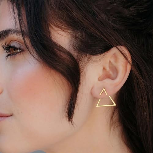 LOYATA Spike Earrings Gold Huggie Hoop Diamond Cubic Zirconia 14K Gold Plated Dainty Small Simple Hypoallergenic Geometric Jewelry Gift for Women - color: Open Triangle