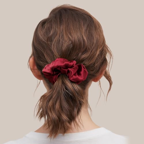 LILYSILK Silk Hair Scrunchies/Ties for Frizz & Breakage Prevention, 100% Mulberry, No Damage, Elastic ponytail Holders, 1Pc, Claret - color: Claret