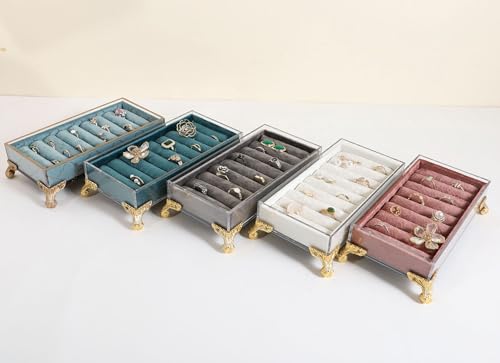 velvet slots Ring holder for jewelry organizer, Earring ring display stand for selling, felt ring jewelry holder tray showcase【Velvet slots Ring Holder-White】 - color: White