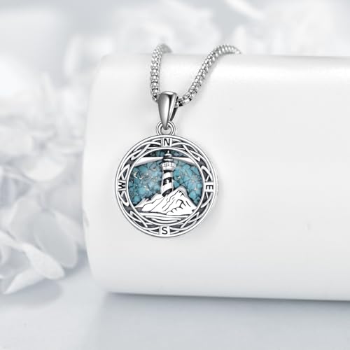 ONEFINITY Lighthouse Necklace for Women Sterling Silver Lighthouse Pendant Necklace Birthday Jewelry Gift for Women - color: Turquoise Compass lighthouse