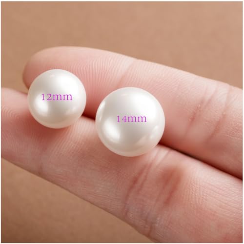 Oversized Faux Pearl Stud Earrings for Women, 14K Gold Plated Sterling Silver Hypoallergenic Large Classic Lightweight Pearl Earrings - size: White-12mm