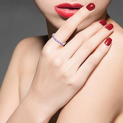Uloveido Platinum Plated CZ Simulated Diamond Stack Eternity Band Ring J029 - color: Purple