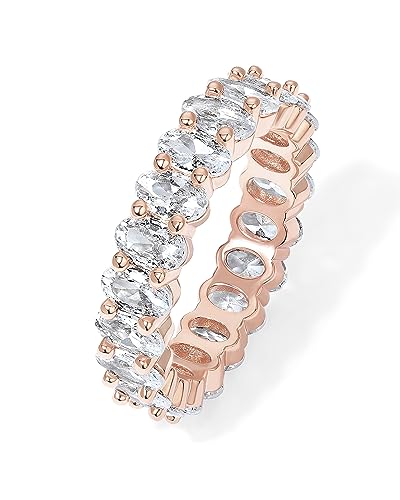 PAVOI 14K Gold Plated Eternity Ring for Women - Statement Eternity Band Rings with Oval Cubic Zirconia - Stackable Wedding Band - Love Engagement Trendy Bridal Jewelry - color: Rose Gold
