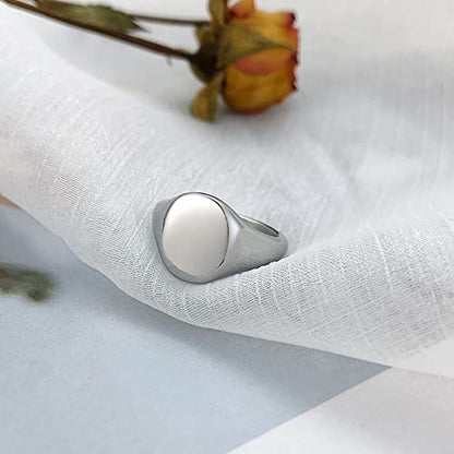Promise Rings for Women Stainless Steel,Oval Signet Polished 12MM Ring for Women Silver/Gold Engagement Rings for Women - color: Silver