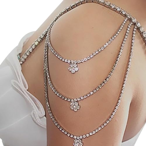 Rhinestone Shoulder Chain Jewelry - Crystal Tassel Arm Strap for Sexy Festival Rave - Bra Chain Bridal Lingerie Jewelry for Women - color: Flower& gold