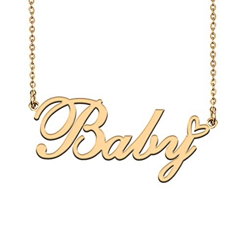 HUAN XUN Custom Name Necklace for Women Stainless Steel Customized Jewelry | 18k Gold Plated Nameplate Heart Pendant,Adjustable Delicate Chain,Personalized Gifts for Mother Day Christmas Birthday - color: Baby - Gold