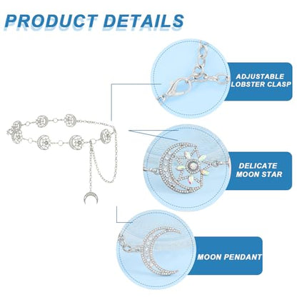 Rhinestone Moon Chain Belt Sparkly Star Waist Chain Adjustable Body Jewley for Women Dress Belt Accessory - style: Silver moon star B