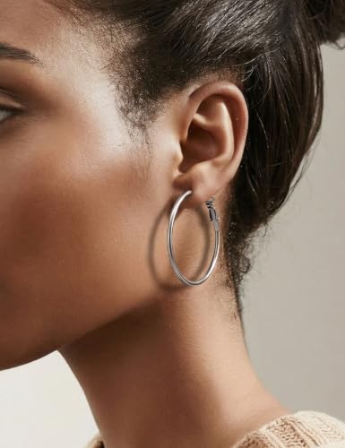 4/5/6 Pairs Gold Hoop Earrings for Women, Hypoallergenic Silver Gold Plated Stainless Steel Huggie Hoop Earrings Set Trendy Jewelry Gifts Lightweight 30/40/50/60/70MM - color: 4 Pairs silver Plated Hoop Earrings-30/40/50/60