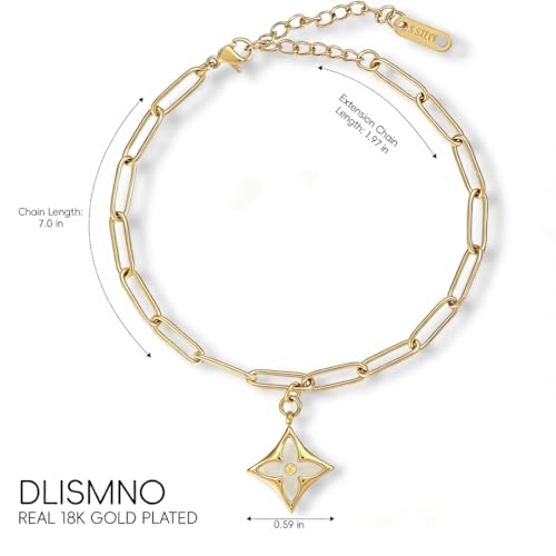 18K Gold Plated Paperclip Link Chain Bracelet with Charms, Gift with a Box - color: Four-leaf Clover