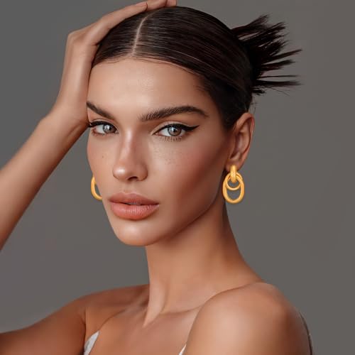 Gold Chunky Earrings for Women Geometric Knot Link Drop Dangle Earrings 14K Gold Plated Statement Earrings Trendy Gold Jewelry - color: Style 1-Matte Gold