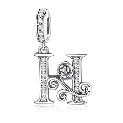 LNQOBU Complete A~Z Alphabet Charm Letter Beads, Solid 925 Sterling Silver with Cubic Stones Rose Alphabet Charm fits Pandora Bracelets Necklace Women Jewelry - color: CYT-H