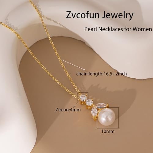 Pearl Necklaces for Women, Dainty Pearl Drop Necklace 14K Gold Plated CZ Pearls Pendant Necklace Small Gold Choker Necklaces for Women Trendy Wedding Jewelry Bridesmaids Gifts - color: Gold Plated-RX Pearl