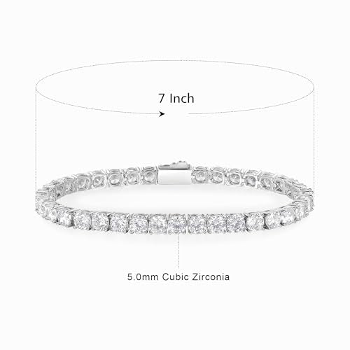 3/4/5mm Tennis Bracelet, 18k White Gold Plated 3MM/4MM/5MM Iced Out Round Cubic Zirconia Tennis Bracelet for Women Men 6.5/7/7.5 Inches - color: 5MM White Gold, size: 7 inch