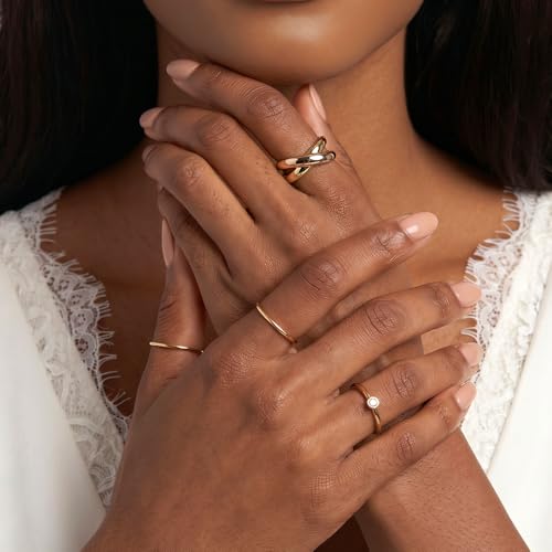 Cross Ring 14K Gold Plated 925 Silver with CZ, Stackable Rings - color: Intertwined 14K Gold, size: 7