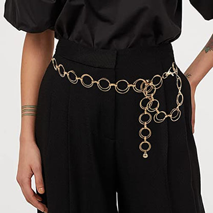 Women's Chain Belt Metal Waist Belt Chunky Belly Link Belt - color: O-ring Gold, size: XL: 59 in