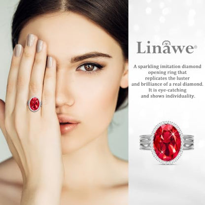 Linawe Costume Jewelry Adjustable Cocktail Ring for Women | Copper, Rhinestone, Cubic Zirconia, Oval, Fake Diamond, Crystal, Stone, Birthstone, Gemstone, Big, Chunky, Statement - color: White Red