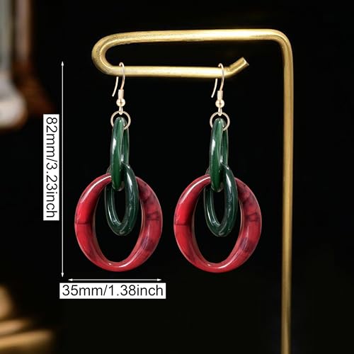 Bohemian Simplicity Acrylic Geometry Oval Circle Dangle Drop Earrings Lightweight Resin Chain Hook Earrings For Women - color: Red