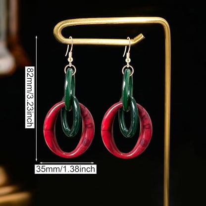 Bohemian Simplicity Acrylic Geometry Oval Circle Dangle Drop Earrings Lightweight Resin Chain Hook Earrings For Women - color: Red