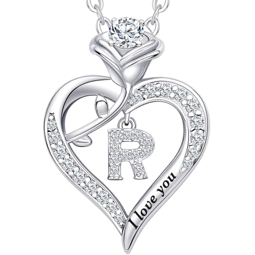 Rose Heart Pendant Necklace Gifts for Wife, Engraved 'I love you' Gift for Wife Girlfriend, Anniversary Birthday Eternity Jewelry Present for Women, Moissanite Necklace Gift for Her - style: R