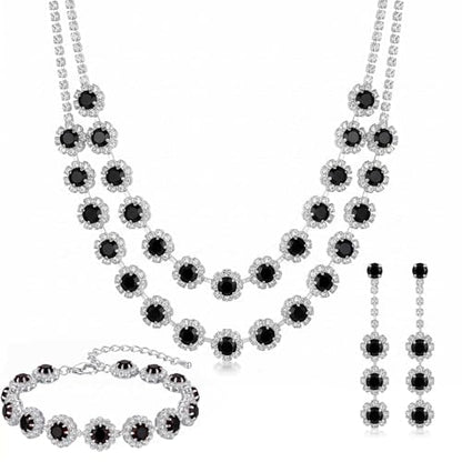 Rhinestone Bridal Wedding Jewelry Set，Crystal Necklace Earrings Bracelet Sets Formal Costume Jewelry for Women and Brides - color: BLACK