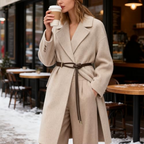 Women's Knotted Thin Waist Belt PU Leather Skinny Belts for Dresses Pants - color: Coffee