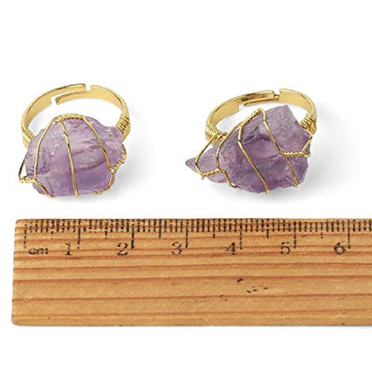 COLORFUL BLING Raw Healing Crystal Natural Stone Ring Statement Copper Wire Wrapped Irregular Crystal Gemstone Adjustalble Ring Jewelry for Women - color: Amethyst