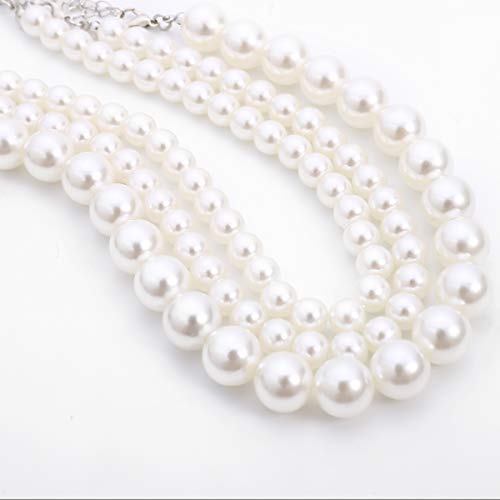 Boho Choker Necklaces for Women - Faux Round Pearl Layered Fashion Chunky Thick Clavicle Necklace Wedding Bride Jewelry Gifts - color: Style A