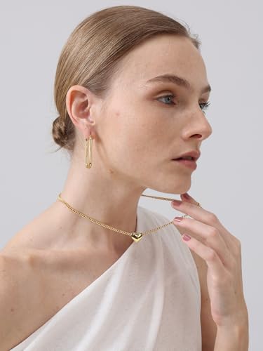 FRUMOS 18K Gold Plated Chunky Hoop Earrings for Women Fashion Thick Gold Hoops Set Jewelry for Birthday Christmas Gifts - color: Gold Thick Oval Hoop