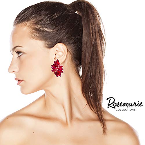 Rosemarie Collections Women's Dazzling Crystal Marquis Leaf Cluster Statement Clip On Earrings, 1.87" - style: Red Crystal Gold Tone