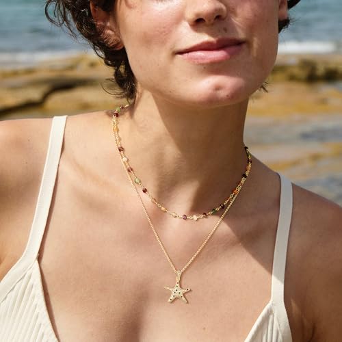 MTMY Gold Starfish Necklace 14K Gold Plated Shell Conch Ocean Pendant Necklace for Women Beach Summer Jewelry - style: mix starfish