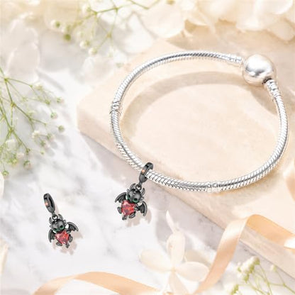 S925 Sterling Silver Cute Bead Charm for Pandora Bracelets and Necklaces | Lucky Clover Cute Animal Pink Bow Cherry Butterfly Pendant Bead Charms Jewelry Making Gifts for Women Valentines Mother's Day - style: Black Dragon Bead Charm