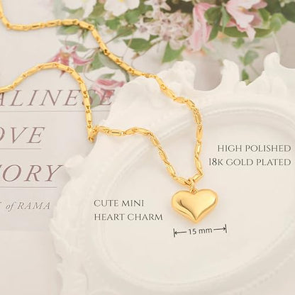 18k Gold Plated Chain Link Necklace for Women, Baroque Pearl/Compass Pendant Necklace - color: Tiny Heart